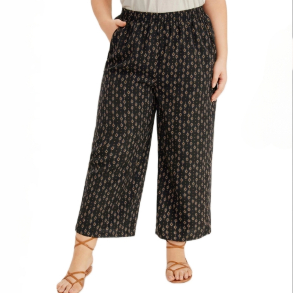 BloomChic Women's Size 22-24 (3X) Pants Pockets Elastic waist Boho Print Black